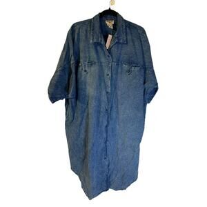 Vintage 80s Midnight Run Denim Chambray Dress Plus Size 2X 22W NEW 100% Cotton